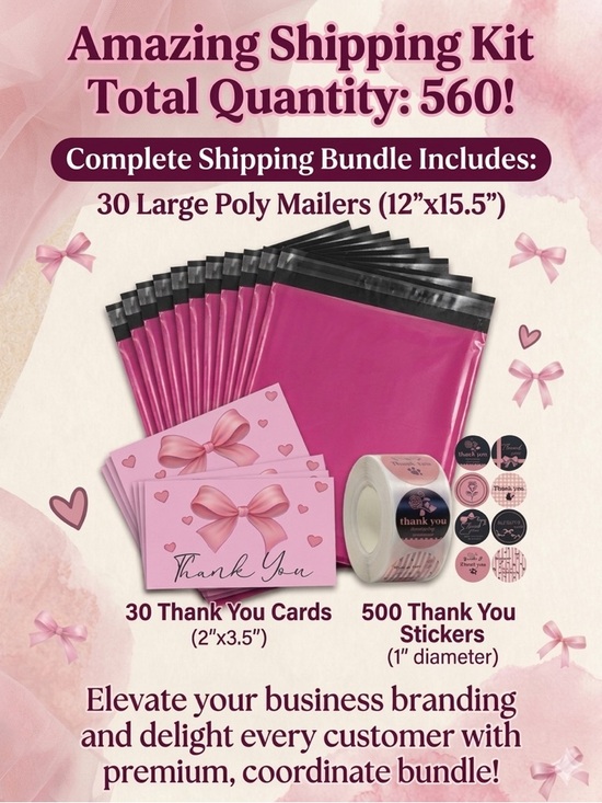 Other - 30 Large Poly Mailers, 30 Cards & 500 Stickers Bundle